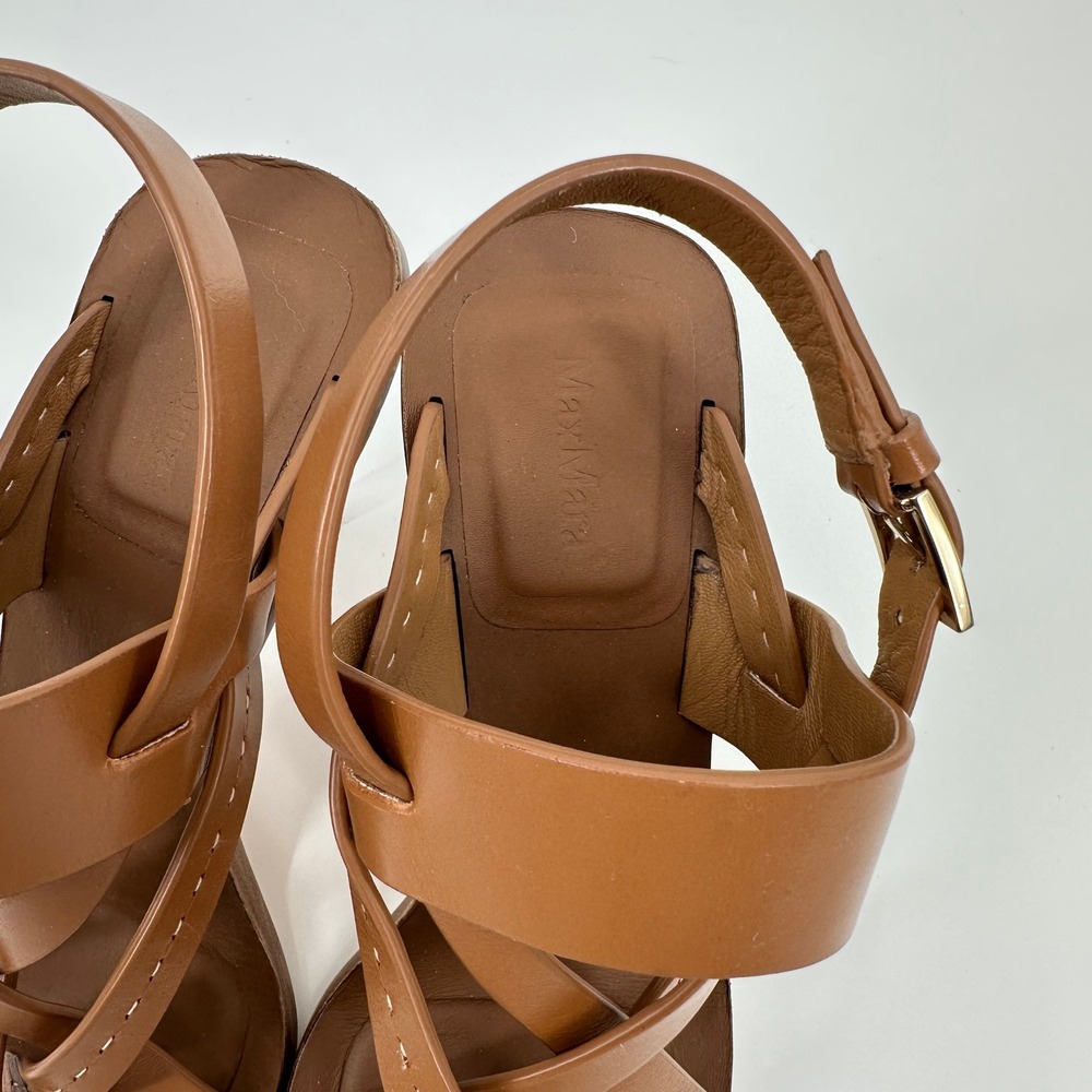 Max Mara Brown Leather Cage Strappy Stiletto Sandals Heels Made in Italy 38 / 8 - Picture 7 of 10